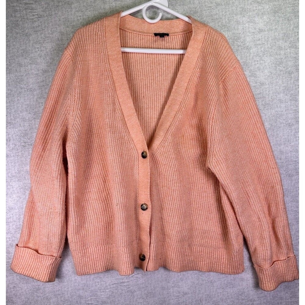Talbots Plus Womens Cardigan Sweater Chunky Cable Salmon Size 3X Granny Chic